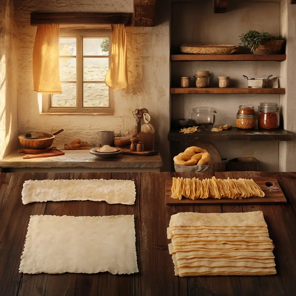 The history of lasagna noodles: tracing back to ancient Rome, where layers of dough were used in early pasta dishes, evolving into the lasagna we know today with its iconic rectangular shape.