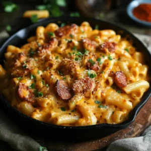 Rich and creamy Cajun mac and cheese, featuring elbow pasta, a spicy Cajun cheese sauce, and bold seasonings.