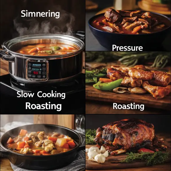 A variety of soup bones being simmered in a pot of water, surrounded by vegetables and herbs, ready to create a rich, flavorful broth.