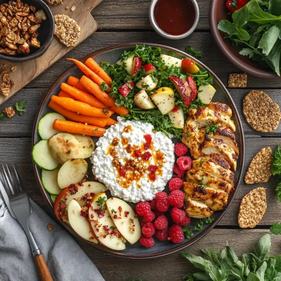 Pairing baked cottage cheese with fresh vegetables, whole-grain bread, and fruits for a balanced and nutritious meal.