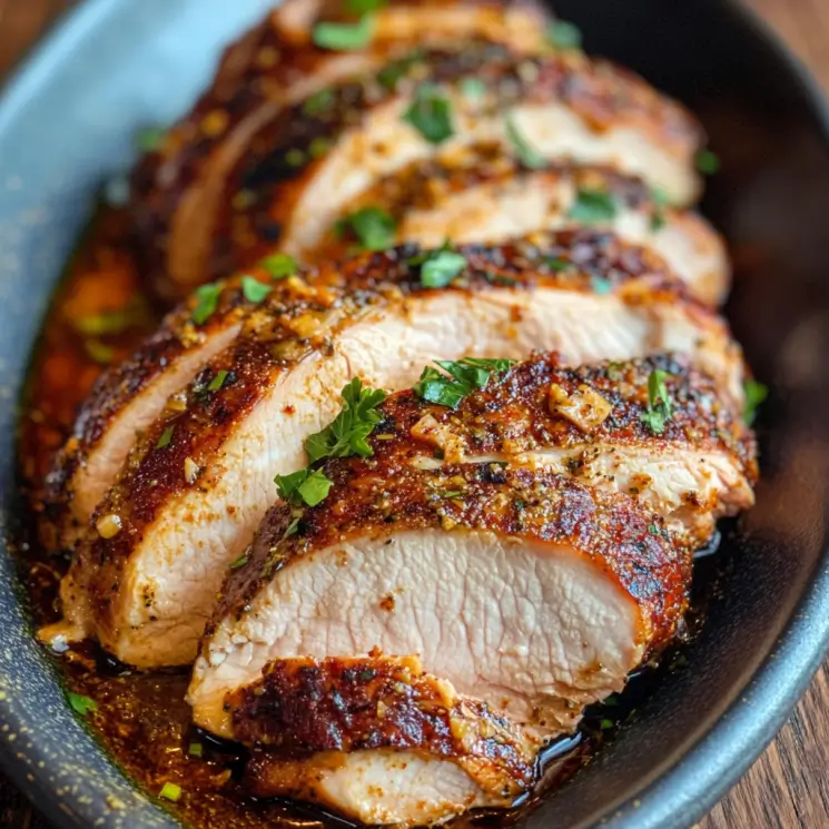 Creole butter turkey breast roasted to perfection, golden and juicy, with a flavorful buttery glaze and fresh herbs.