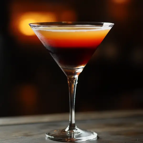 A perfectly crafted Eclipse cocktail made with dark rum, grenadine, and citrus juice, served in a glass with a garnish of citrus peel.