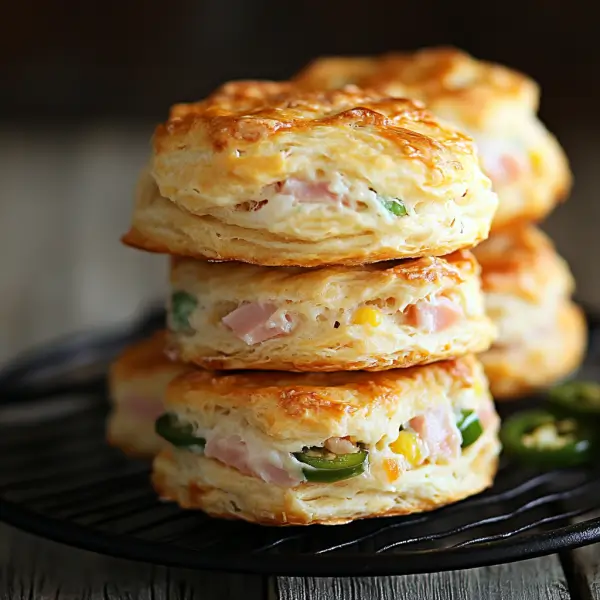 Delicious ham and jalapeno biscuits, made with savory ham, spicy jalapenos, and melted cheese, baked to golden perfection.