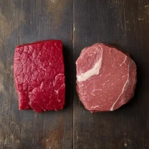 Side-by-side comparison of silverside beef and corned beef, showcasing raw silverside meat and cooked corned beef slices.