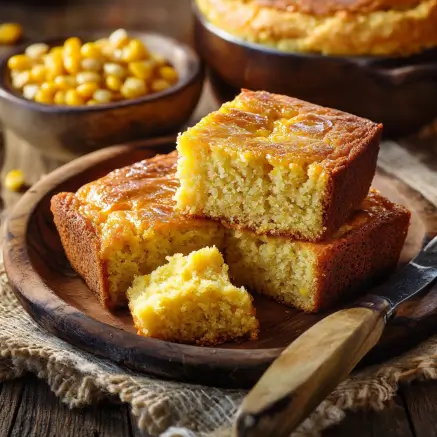 An informative image depicting the history of cornbread in American cuisine, showcasing different styles of cornbread, such as Southern-style, cornbread muffins, and skillet cornbread, with a timeline illustrating its origins from Native American cooking to its influence in Southern and Soul food traditions.