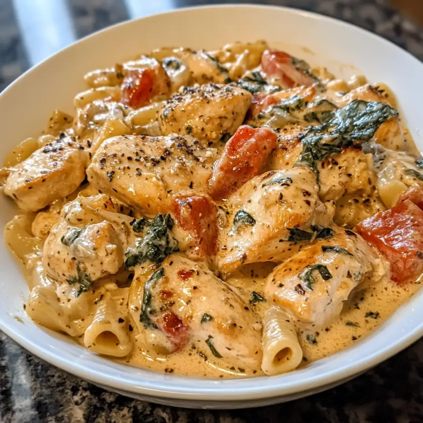 Creamy Tuscan chicken served on a plate, featuring tender chicken breasts in a rich, creamy sauce with sun-dried tomatoes, spinach, and garlic. This dish is a perfect choice for cozy chicken recipes for Valentine’s Day, offering a comforting and flavorful meal.